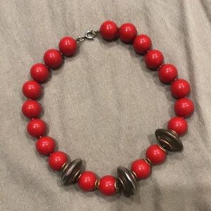 Vintage 1980s red and silver bead necklace